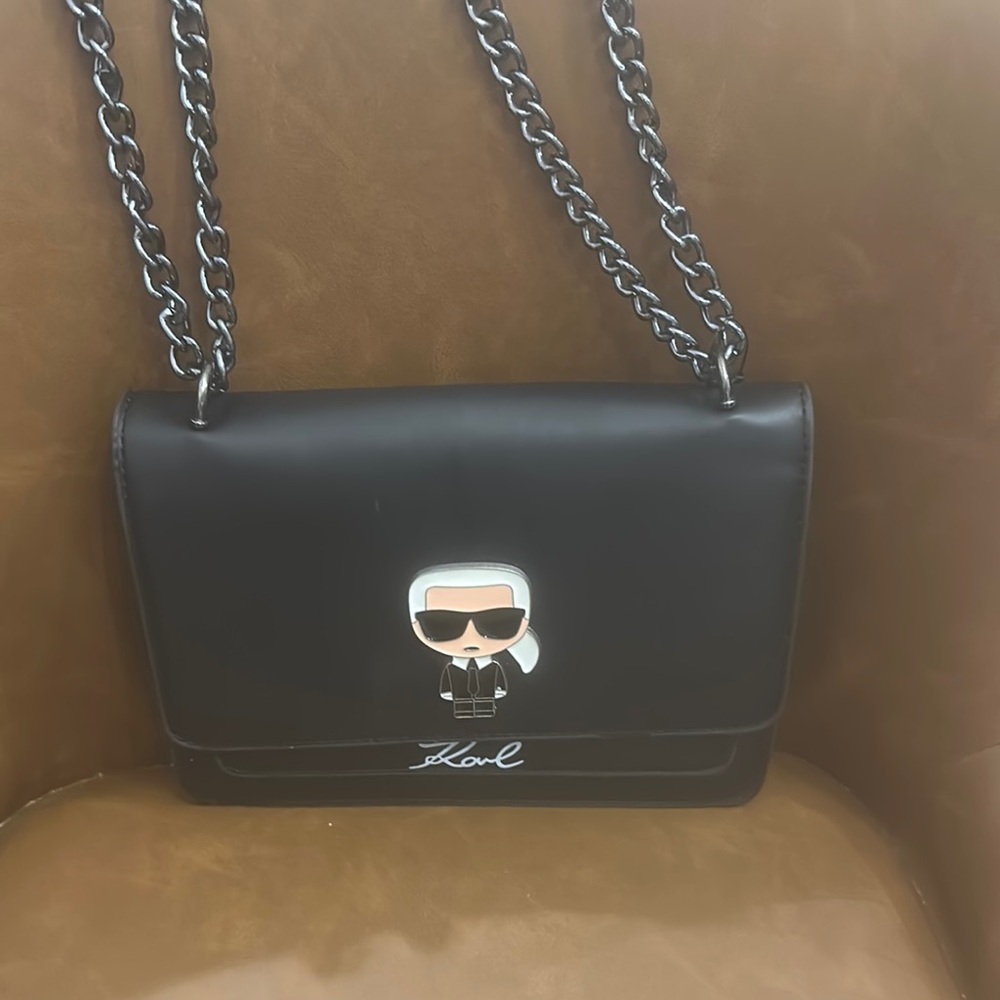 Karl Lagerfeld Black Shoulder Bag with Chain Strap